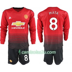 Camisolas de Futebol Manchester United MATA 8 Criança Equipamento Principal 2018/19 Manga Comprida